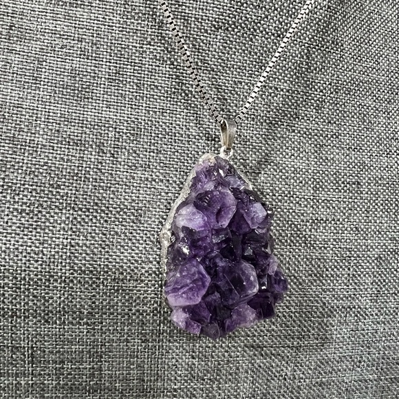 Natural Cluster Amethyst 925 Solid Sterling Silver Unisex Pendant 40mm. - Picture 8 of 11